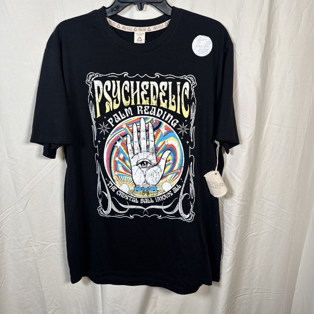 Recycle ThreadsPsychedelic‎ Palm Reading Graphic T-Shirt  Black Tee Size L NWT